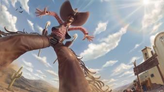 Cartoonish cowboys duel funny wallpaper