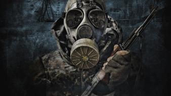 Stalker assault rifle ferris wheels gas masks guns wallpaper