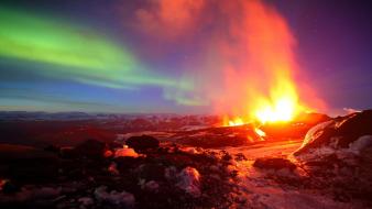 Aurora borealis fire landscapes wallpaper