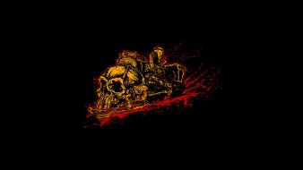Black background skulls trains wallpaper