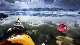 California mono lake clouds ice kayak wallpaper