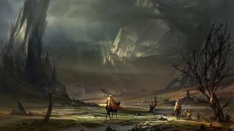 Fantasy art grass horses knights landscapes wallpaper