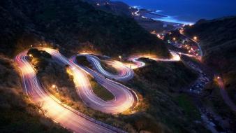 Lights long exposure night roads wallpaper