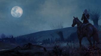 Rivia moon the witcher horseback riding horses wallpaper
