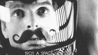 2001 a space odyssey astronauts monochrome moustache outer