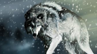 Animals artwork mammals snow wolves wallpaper