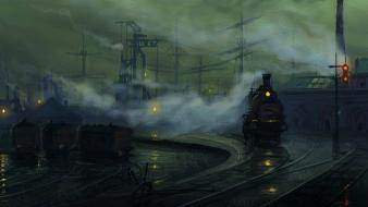 Artwork industrial plants trains urban wallpaper