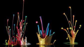 Black background colors multicolor paint splashes wallpaper