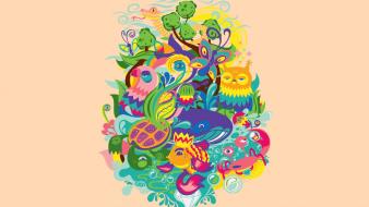 Abstract nature trees multicolor animals creatures wallpaper