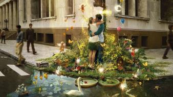 Kissing fantasy art couple wallpaper
