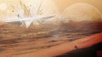 Landscapes moon geometry digital art science fiction artwork wallpaper