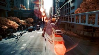 Trees cityscapes multicolor yiu yu hoi wallpaper