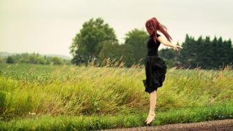 Women redheads barefoot wallpaper