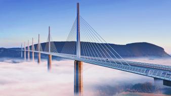 France millau viaduct fog wallpaper