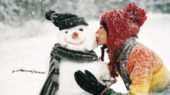 Nature seasons snowman winter wallpaper