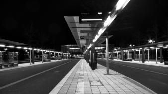 Architecture black and white bus stop cityscapes wallpaper