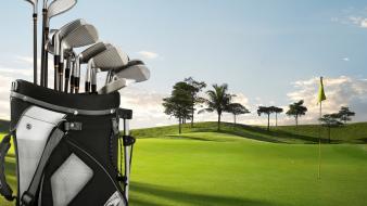Golf clubs grass green wallpaper