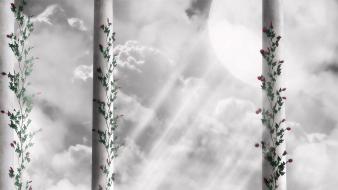 Gothic ivy balcony checkered pillars wallpaper