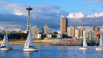 Seattle boats cityscapes city skyline landscapes wallpaper