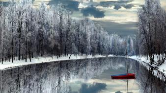 Clouds forests lakes nature reflections wallpaper