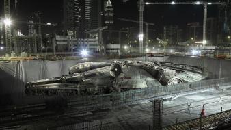 Millennium falcon star wars cityscapes construction ships wallpaper