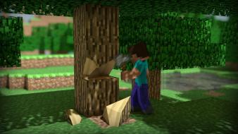 Minecraft steve pixels trees video games wallpaper