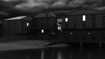 3d artwork black cityscapes clouds wallpaper