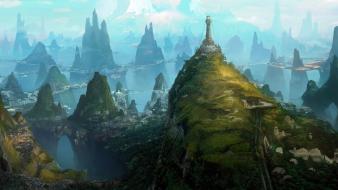 Artwork cityscapes cliffs drawings fantasy art wallpaper