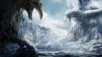 Birds fantasy art ice magic snow wallpaper