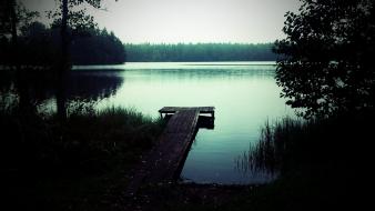 Bridges fishing forests lakes landscapes wallpaper