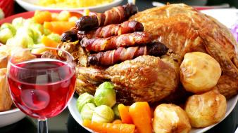 Carrots food potatoes roast chicken sausages wallpaper