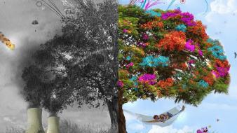 Abstract artwork peace trees war wallpaper