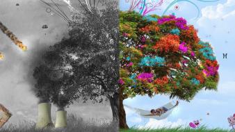 Abstract peace trees war wallpaper