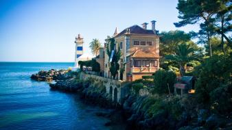 Landscapes trees houses portugal sea wallpaper