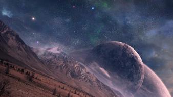 Outer space stars planets digital art wallpaper