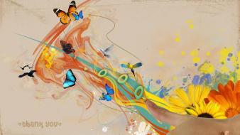 Text doves hands parrots thank you butterflies wallpaper