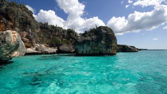 Water ocean clouds cliffs wallpaper