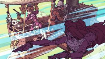 Flying steampunk men artwork zeppelin monkeys india wallpaper