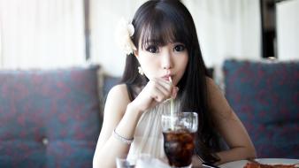 Korean im soo yeon bangs black hair wallpaper