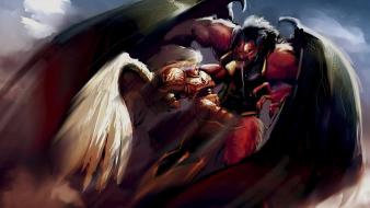 Wings fight horns fantasy art armor artwork wallpaper
