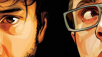 Darkly faces black background men with glasses wallpaper