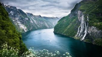 Flowers hills valley norway lakes waterfalls fjord wallpaper