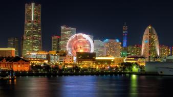 Japan tokyo cityscapes yokohama bay city night wallpaper
