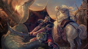Paintings dragons horses iran ancient strong wallpaper