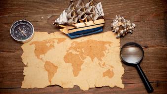 Ships pirates maps magnifying glass compass equipment wallpaper