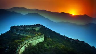 Sunset mountains landscapes nature china great wall of