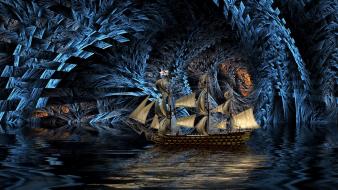Abstract cave ships wallpaper