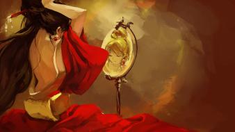 Closed eyes reflections japanese clothes bun ornaments wallpaper