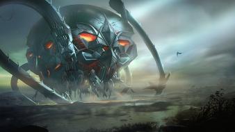 Doom giant digital art science fiction airbrushed wallpaper