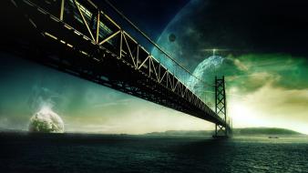 Fantasy art digital akashi kaikyo bridge sea wallpaper